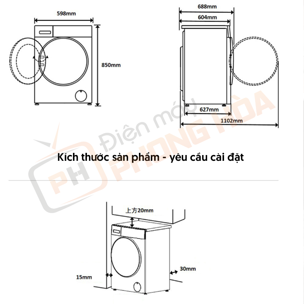 Thông số kích thước của máy giặt Mijia