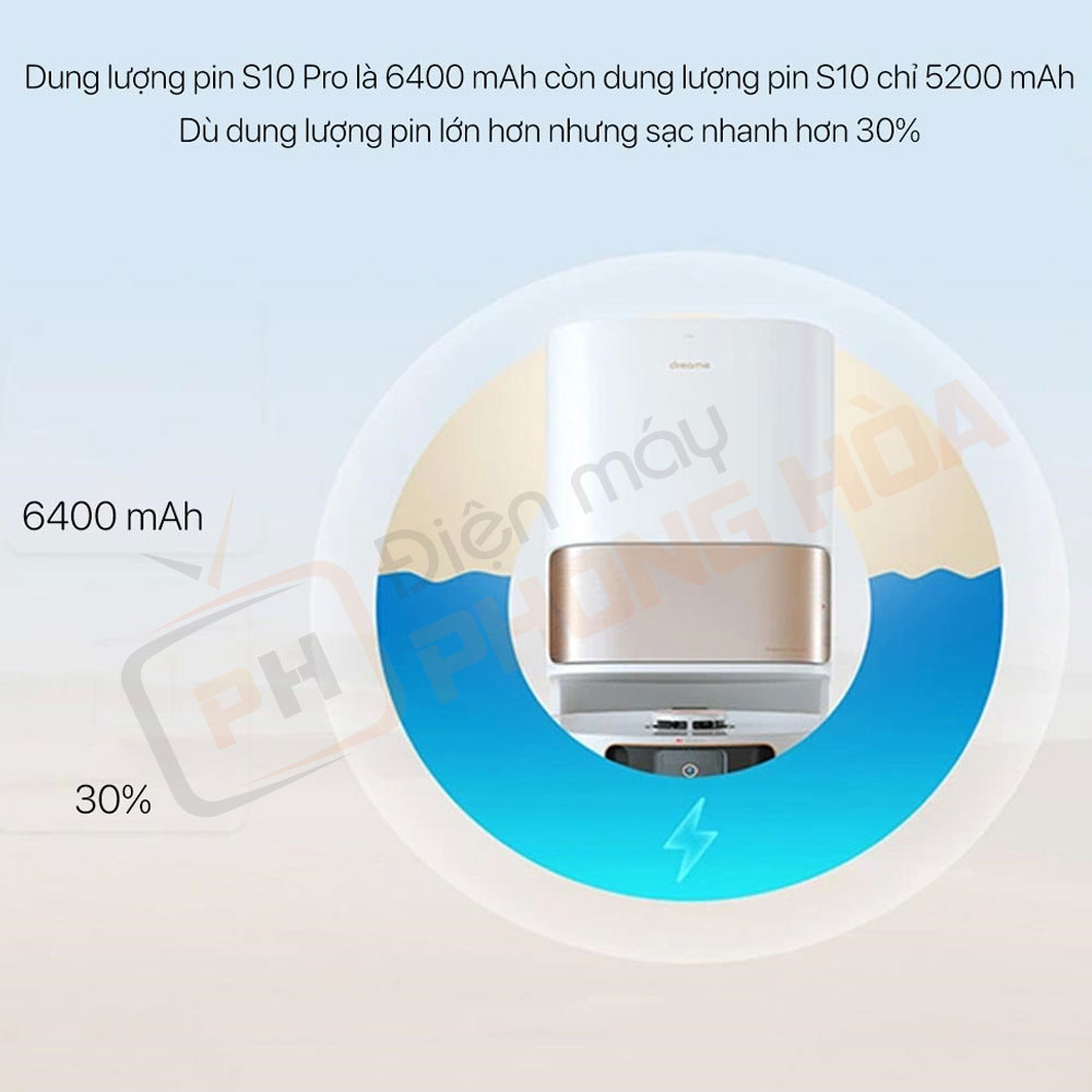 Dung lượng Pin của dreame S10 Pro lên đến 6400mAh