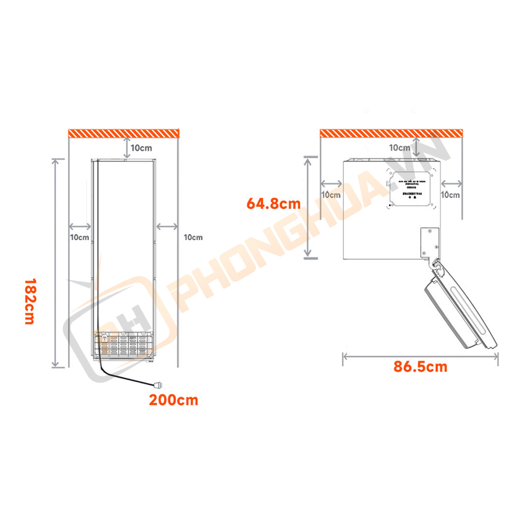 Kích thước lắp đặt tủ lạnh Xiaomi Mijia 256L