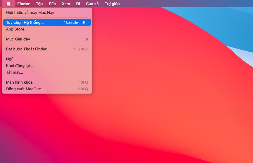Click vào biểu tượng hình quả táo ở góc phải trên cùng rồi chọn vào mục System Preferences