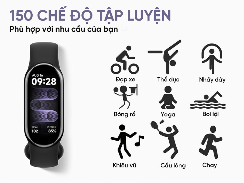 Cả Band 8 và Band 9 đều hỗ trợ hơn 150 chế độ luyện tập thể thao