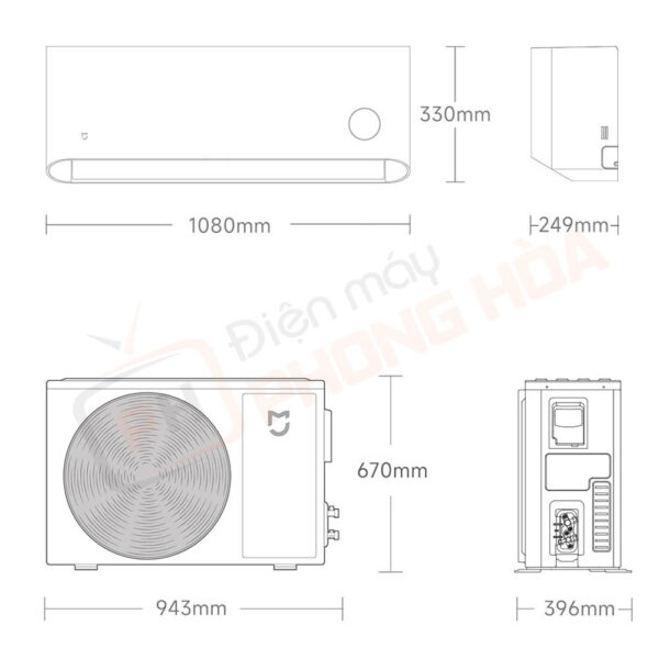 Kích thước điều hoà 2 chiều Xiaomi Mijia Inverter N1A1