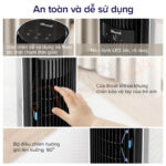 Điều khiển dễ dàng bằng remote hoặc trực tiếp trên quạt, thiết kế an toàn với khung chắn bảo vệ tay trẻ em