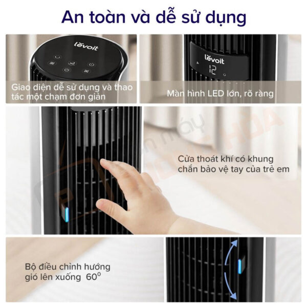 Điều khiển dễ dàng bằng remote hoặc trực tiếp trên quạt, thiết kế an toàn với khung chắn bảo vệ tay trẻ em