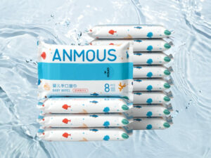 Khăn ướt Anmous nước biển Châu Âu tươi mát, khử mùi nhẹ – Vệ sinh tay, miệng, mông cho bé (8 tờ)