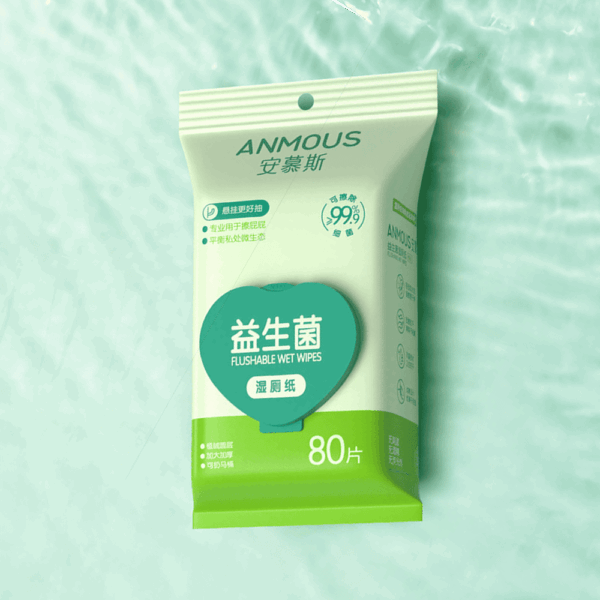 Giấy vệ sinh ướt Anmous tự tan dạng rút treo tường – Bổ sung lợi khuẩn, kháng khuẩn an toàn cho vùng kín và da nhạy cảm (80 tờ)