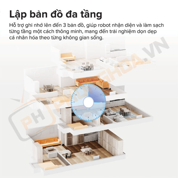 Roborock Q10 VF+ (Plus) với khả năng ghi nhớ lên đến 3 bản đồ tầng khác nhau