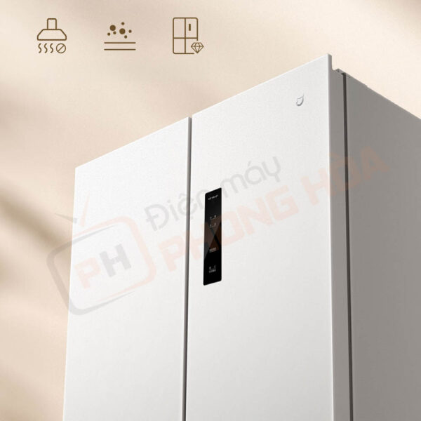 Xiaomi Mijia 436L sở hữu mặt trước với lớp phủ trắng tuyết vân đá tự nhiên