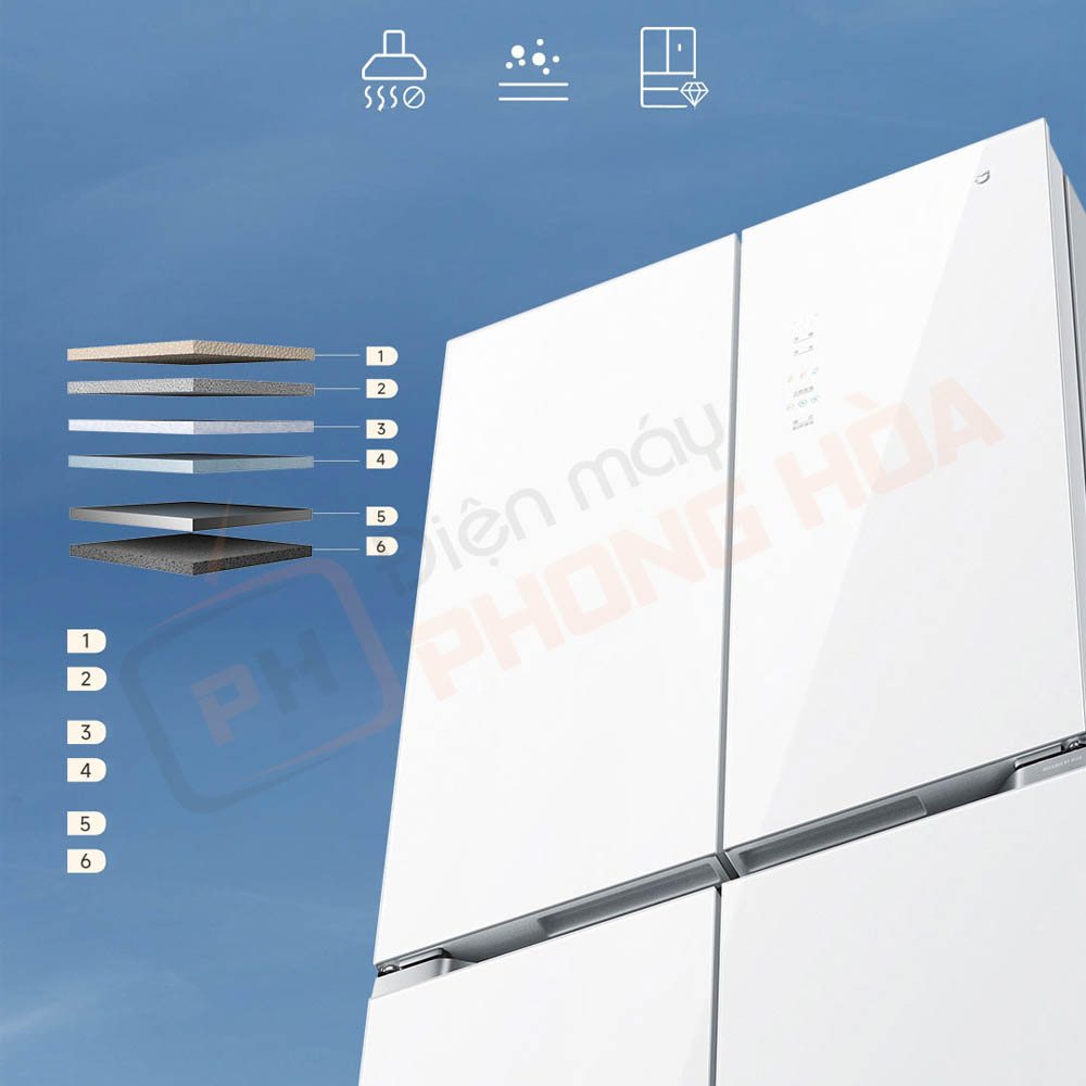 tu lanh 4 canh xiaomi mijia 439l 2 Bề mặt tủ gồm 6 lớp chắc chắn, bền bỉ và an toàn khi sử dụng.