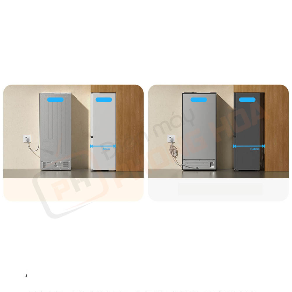 tu lanh 4 canh xiaomi mijia 439l 6 Ổ cắm đặt trên cùng, cho phép đẩy tủ sát tường gọn gàng.