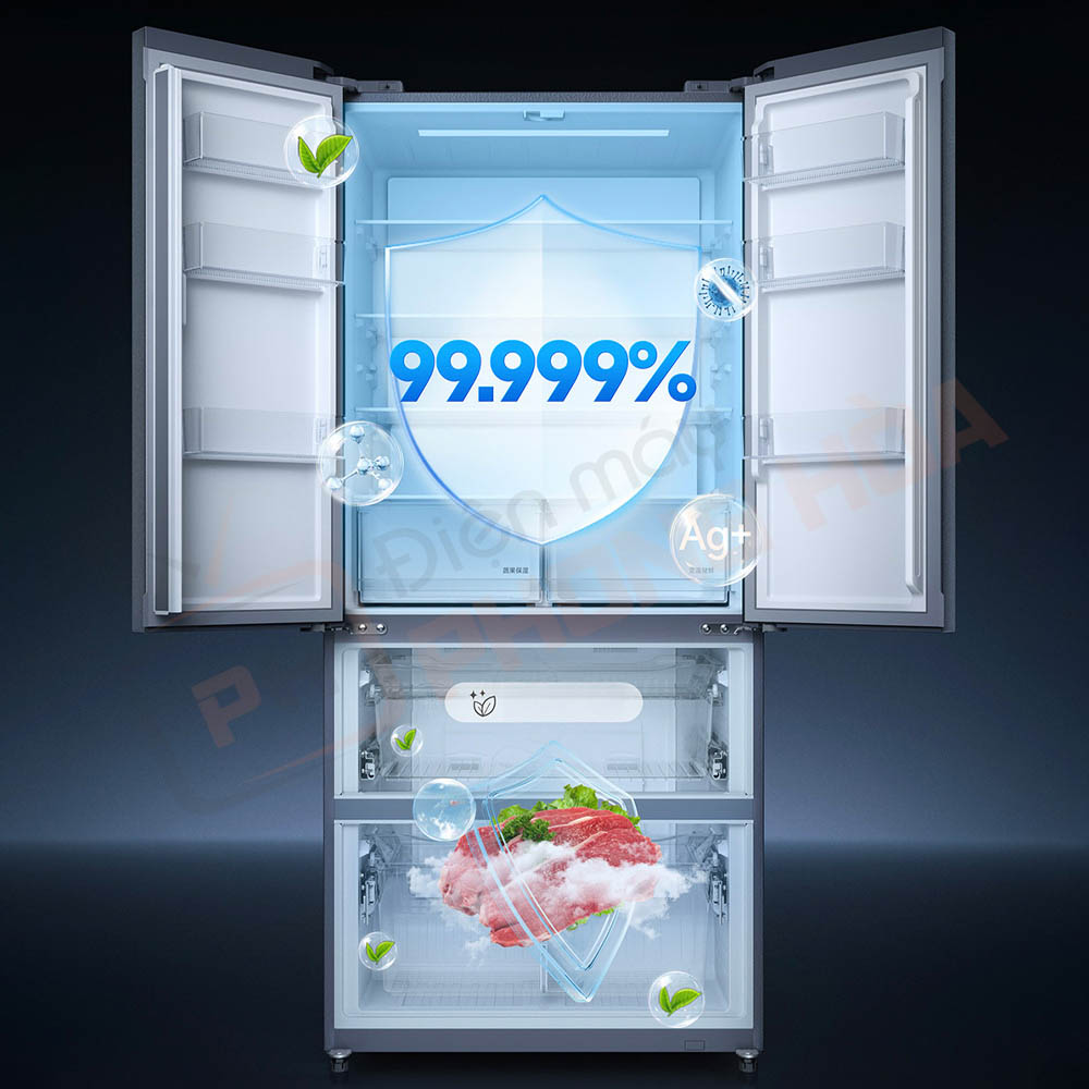 tu lanh 4 canh xiaomi mijia 513l pro 11 Hệ thống lọc ion toàn diện, khử khuẩn đồng thời cả ngăn mát và ngăn đông.
