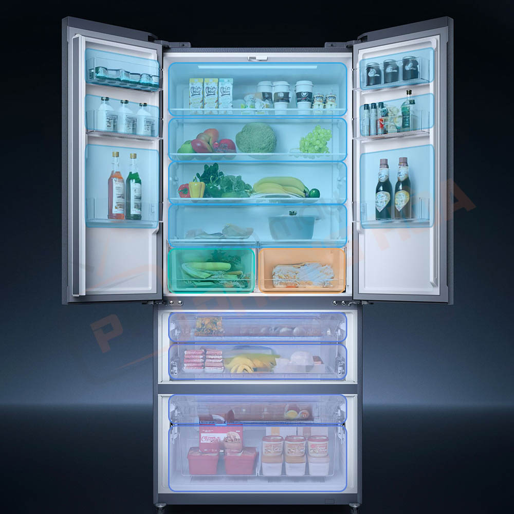 tu lanh 4 canh xiaomi mijia 513l pro 4 Dung tích 513L rộng rãi, bố cục kiểu Pháp thông minh, thoải mái lưu trữ thực phẩm đa dạng.
