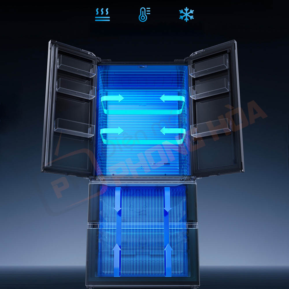 tu lanh 4 canh xiaomi mijia 513l pro 8 Hệ thống làm lạnh kép, ngăn mùi hiệu quả, bảo quản thực phẩm tươi ngon riêng biệt.
