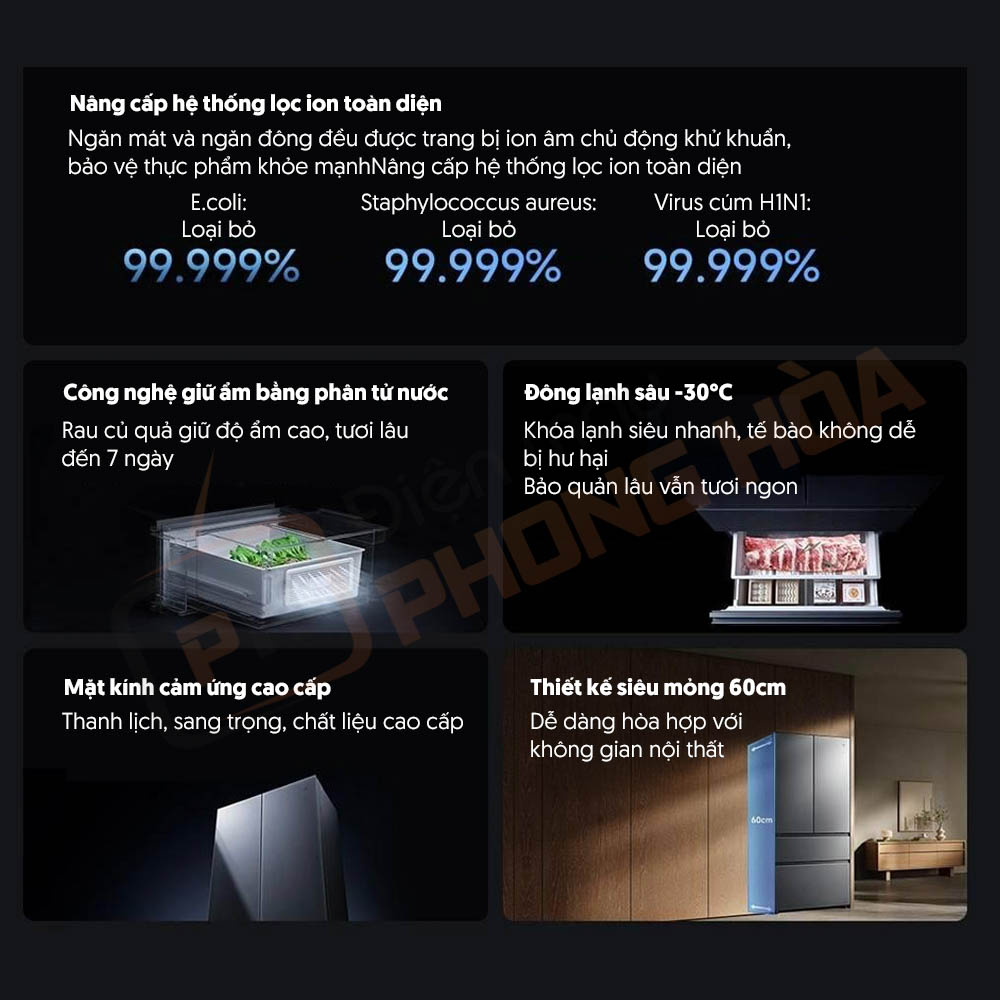 tu lanh 4 canh xiaomi mijia 560l pro 4 Hệ thống lọc ion toàn diện, công nghệ giữ ẩm bằng phân tử nước