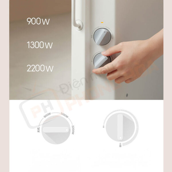Núm xoay chỉnh nhiệt, hỗ trợ 3 mức công suất