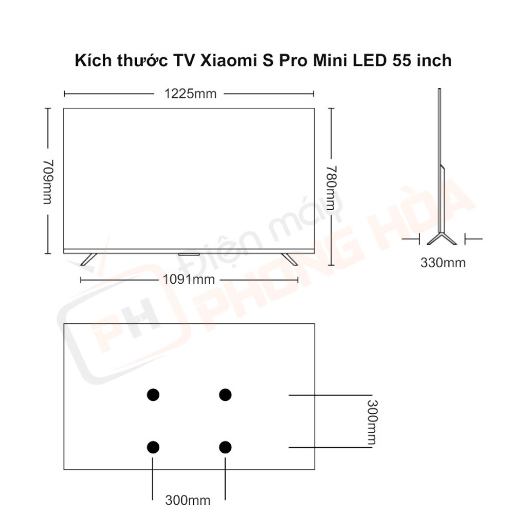tivi xiaomi s pro mini led 55 inch 6 Kích thước sản phẩm