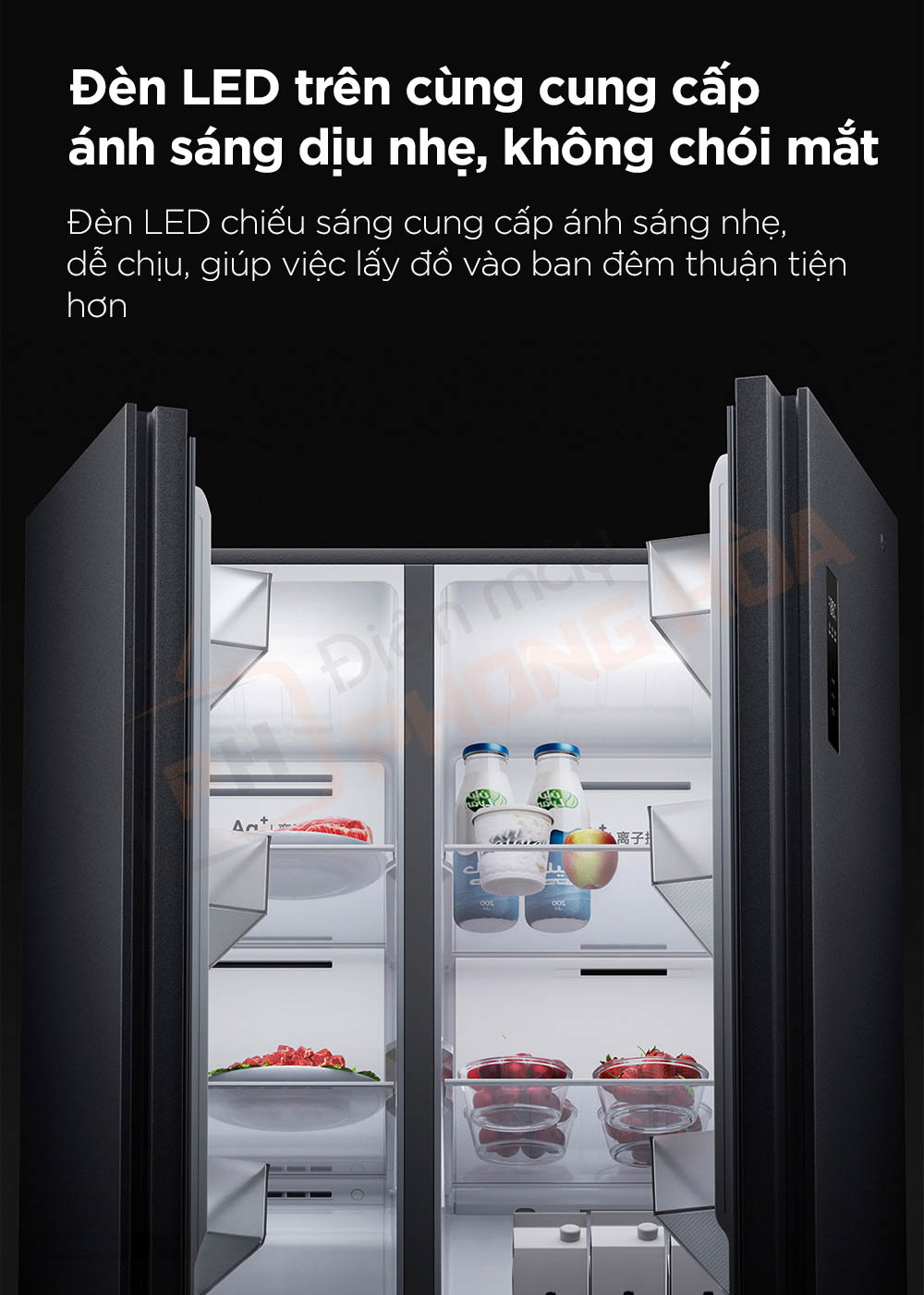 tu lanh 2 canh 630l 15 Tủ lạnh xiaomi mijia 630l cung cấp đèn LED thuận tiện lấy đồ vào ban đêm