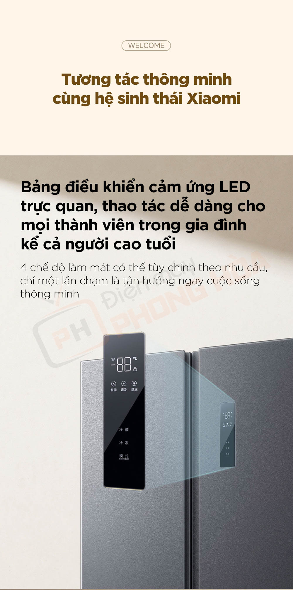 tu lanh 2 canh 630l 18 Tủ lạnh xiaomi mijia 630l bảng điều khiển LED trực quan