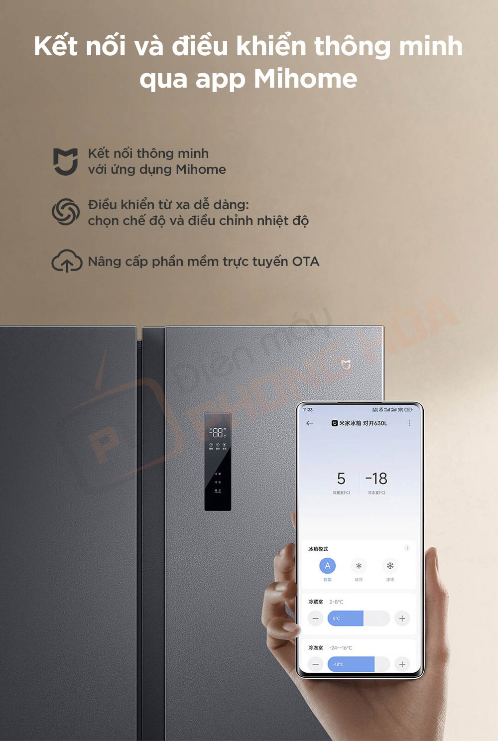 tu lanh 2 canh 630l 19 Tủ lạnh xiaomi mijia 630l kết nối app Mihone thông minh