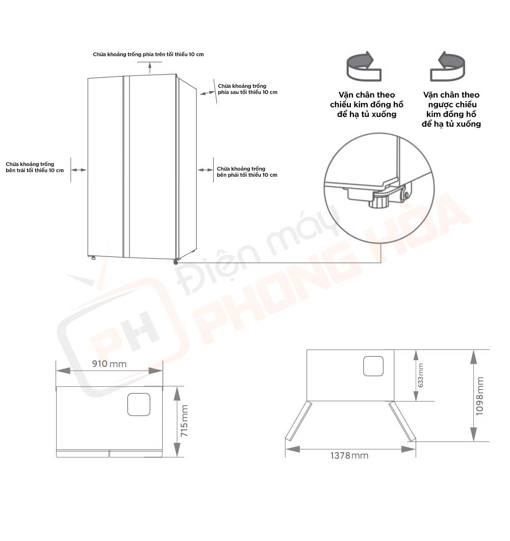 tu lanh 2 canh 630l 20 Khoảng cách toàn để đặt tủ