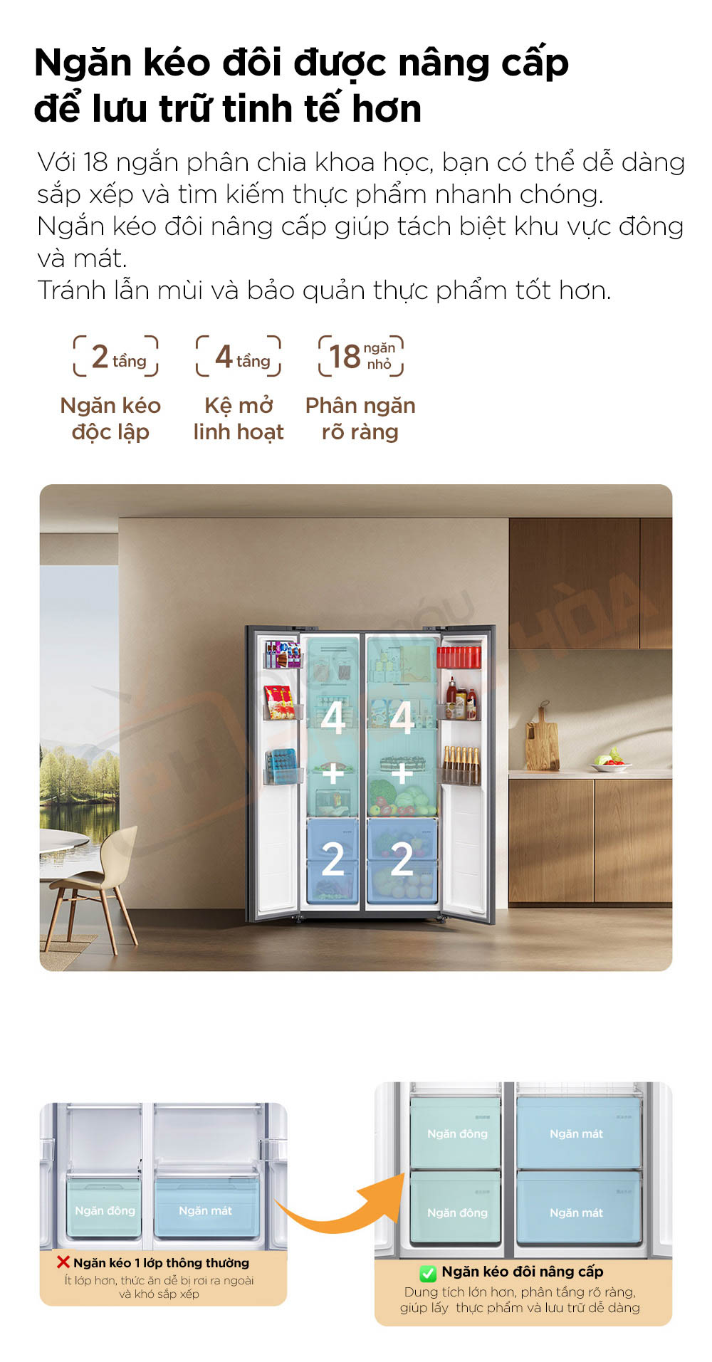 tu lanh 2 canh 630l 7 Tủ lạnh xiaomi mijia nhiều đa dạng ngăn đựng đồ