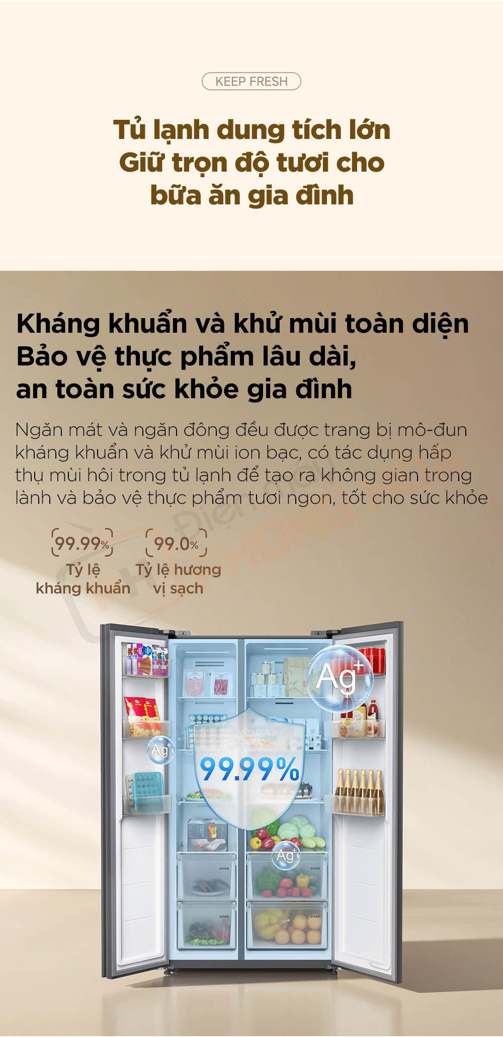 tu lanh 2 canh 630l 9 tủ lạnh xiaomi mijia kháng khuẩn và khử mùi toàn diện