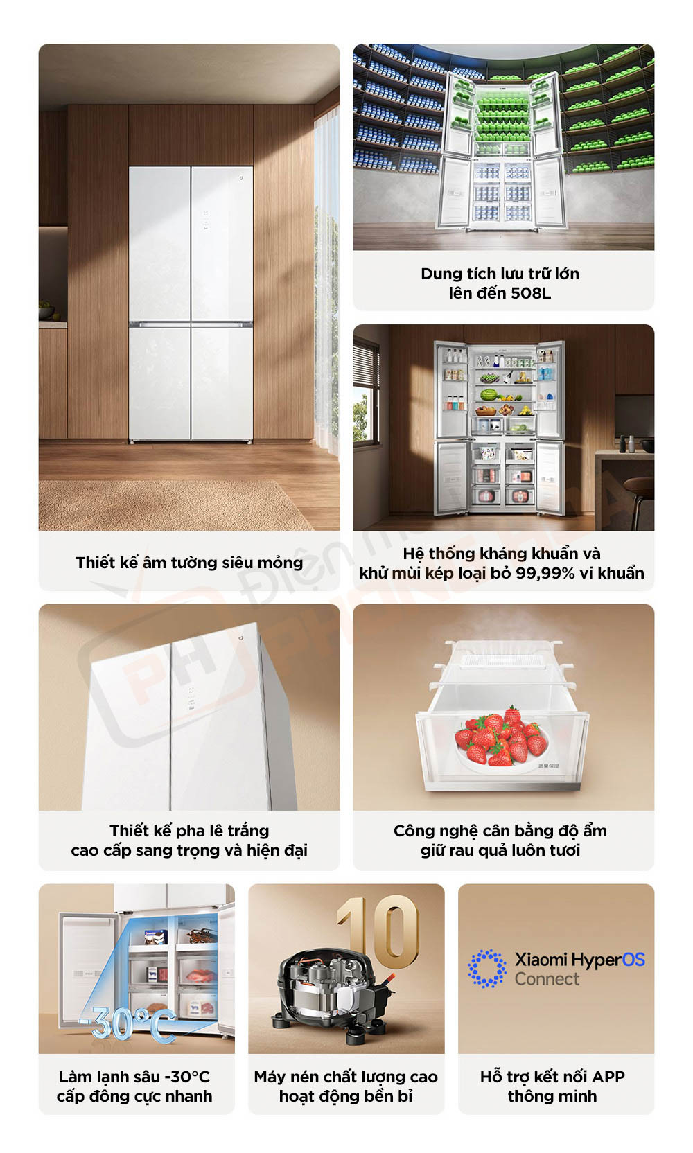 xiaomi mijia 508l 2 Tủ lạnh 4 cánh Xiaomi Mijia 508L BCD-508WGBI