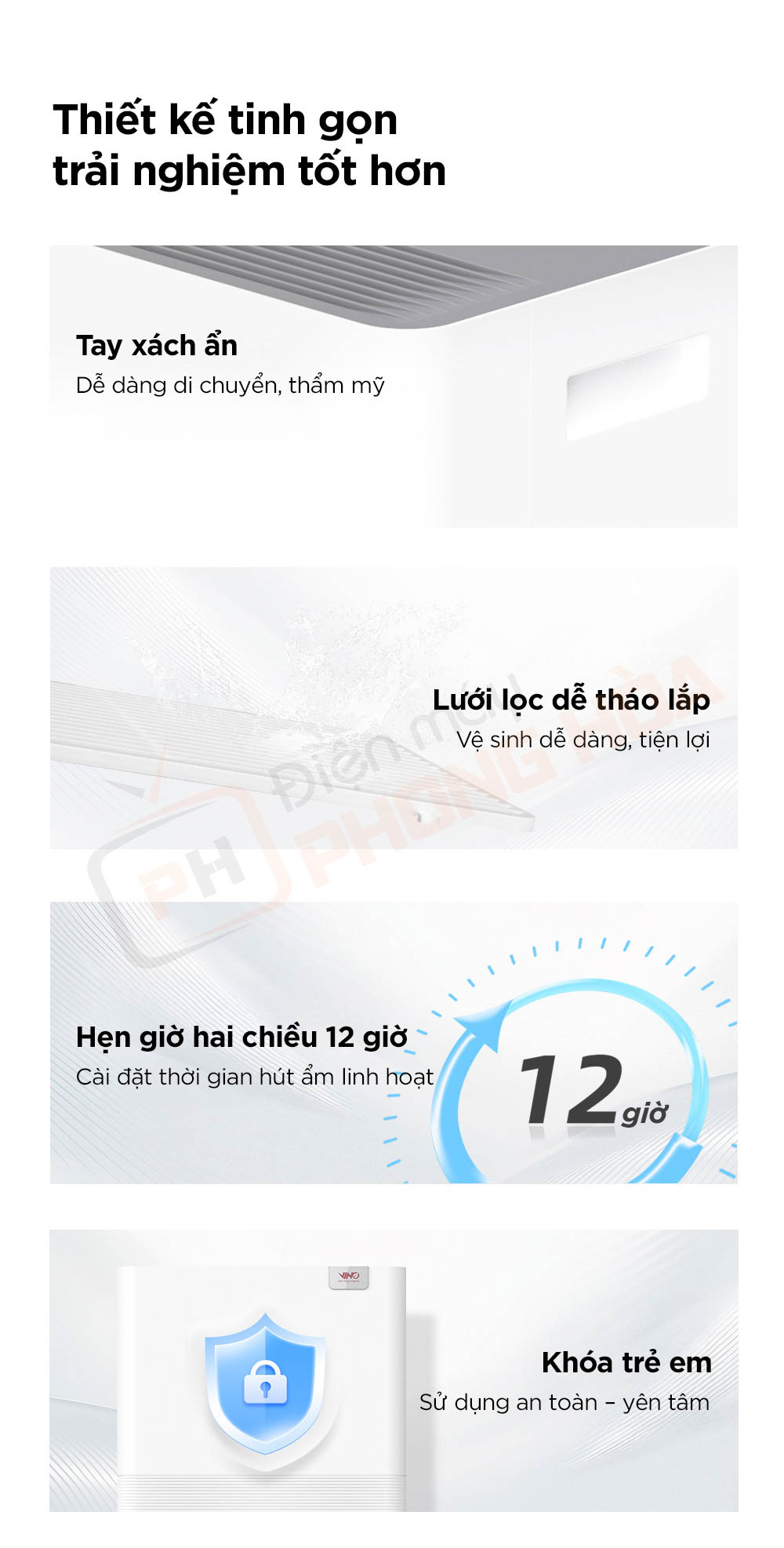 may hut am vino 40l 10 Máy hút ẩm VINO 40L