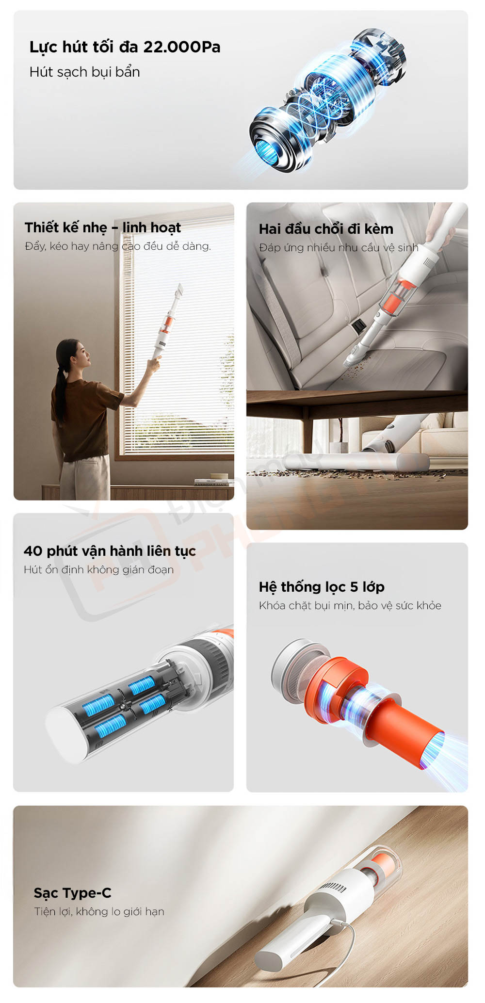 may hut bui cam tay xiaomi mijia e204 2 Máy hút bụi cầm tay Xiaomi Mijia E204